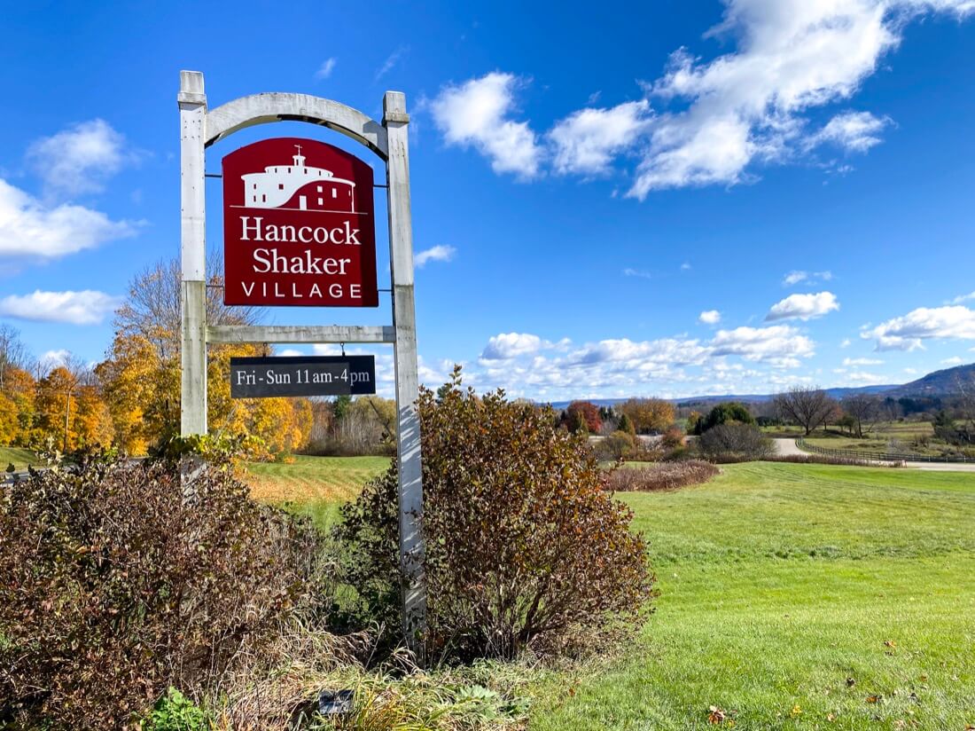 Entrance sign at Hancock Shaker Village in Pittsfield Massachusetts