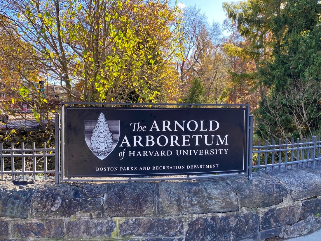 Entrance sign at The Arnold Arboretum of Harvard University in Boston Massachusetts