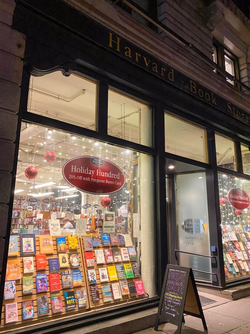 Harvard Book Store at night Harvard Square Cambridge Massachusetts