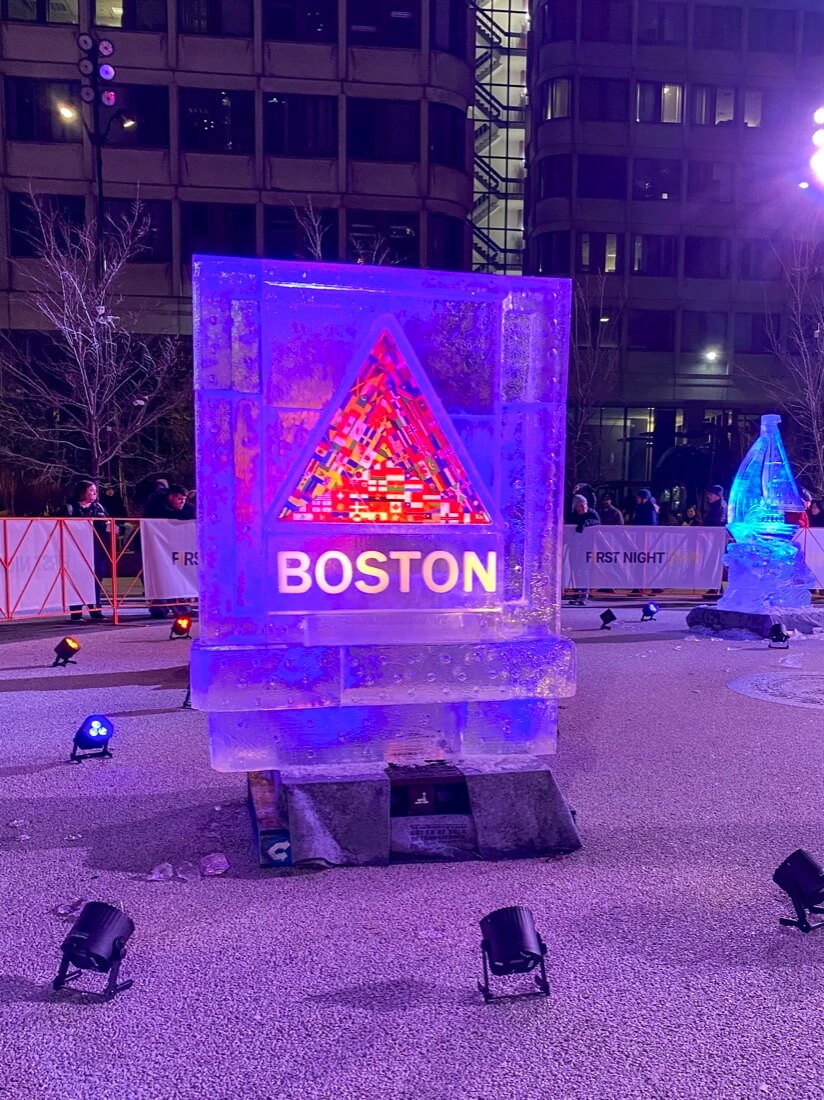 Ice sculptures at First Night Boston on New Years Eve in Boston Massachusetts
