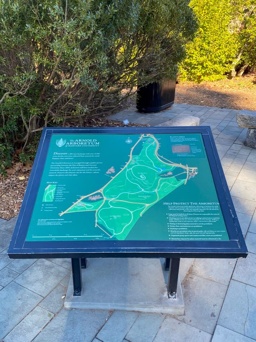 Map at The Arnold Arboretum of Harvard University in Boston Massachusetts