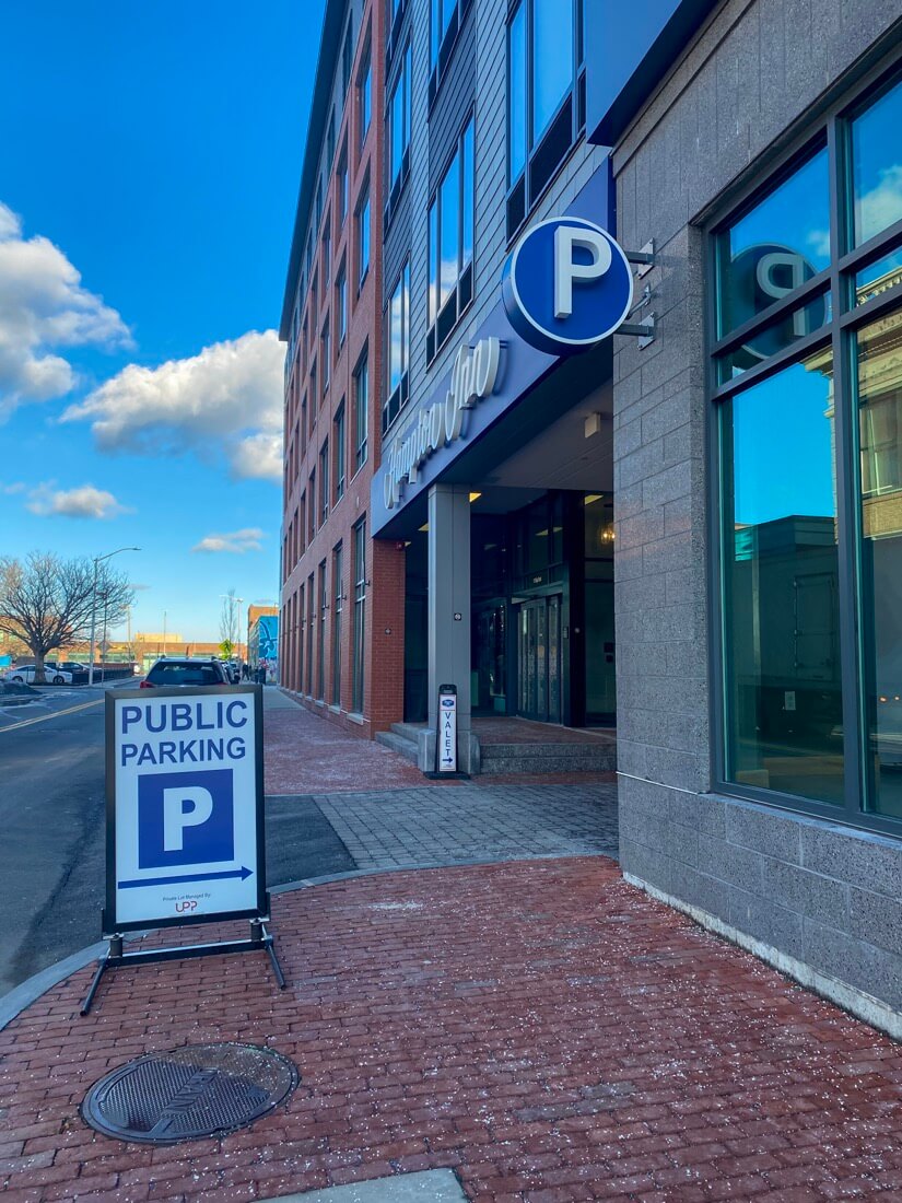 Public parking at the Hampton Inn Salem Massachusetts