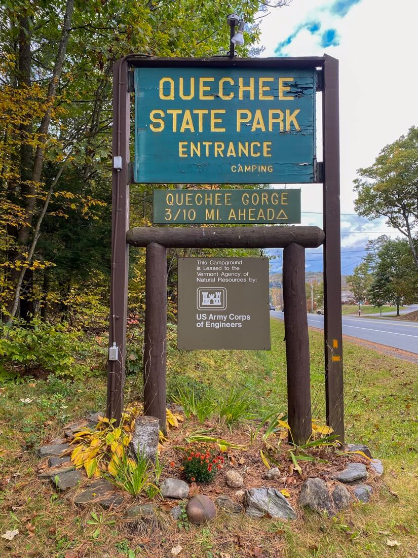 Quechee State Park entrance sign Vermont