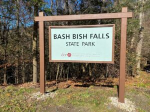 Sign for Bash Bish Falls State Park the Berkshires Massachusetts