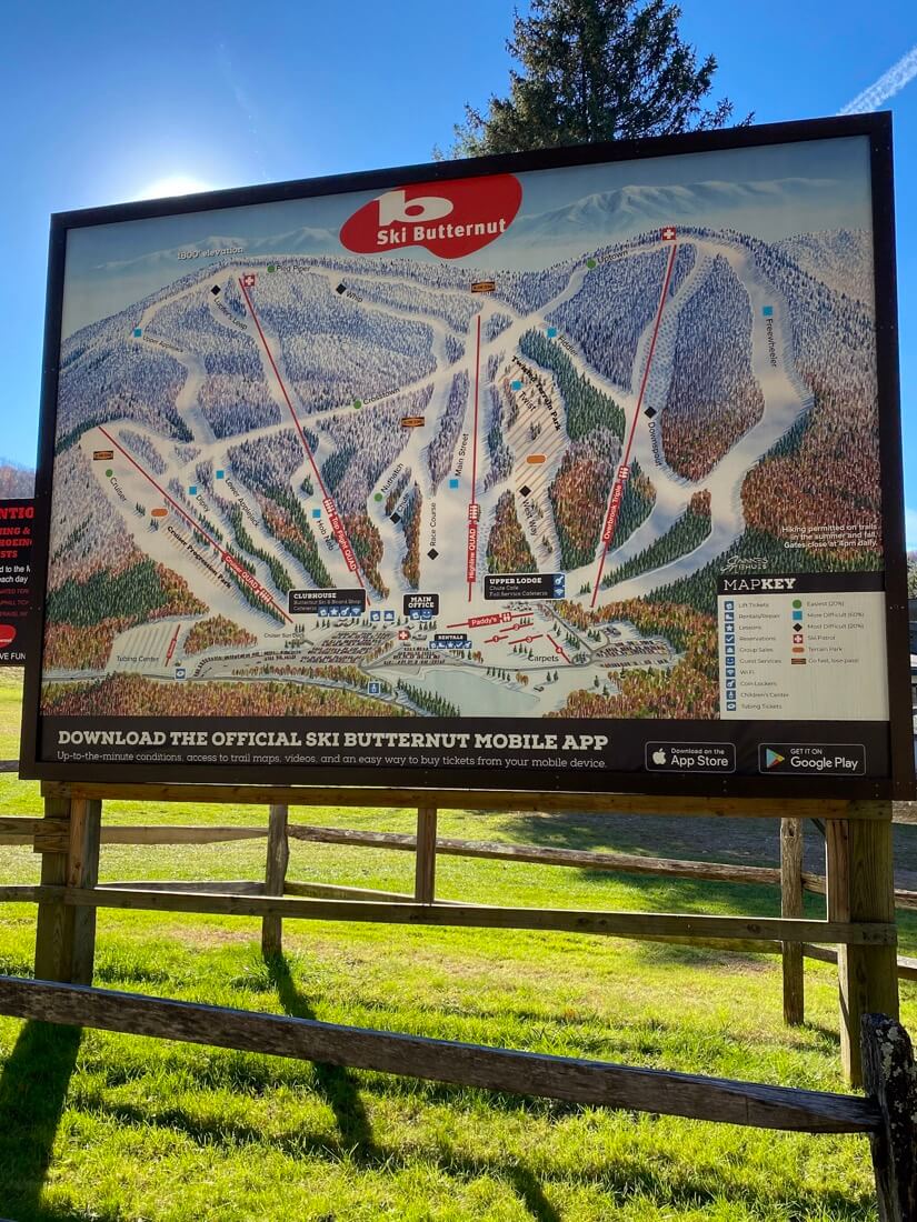 Slopes map at Butternut Ski Area and Tubing Center in Great Barrington in the Berkshires Massachusetts