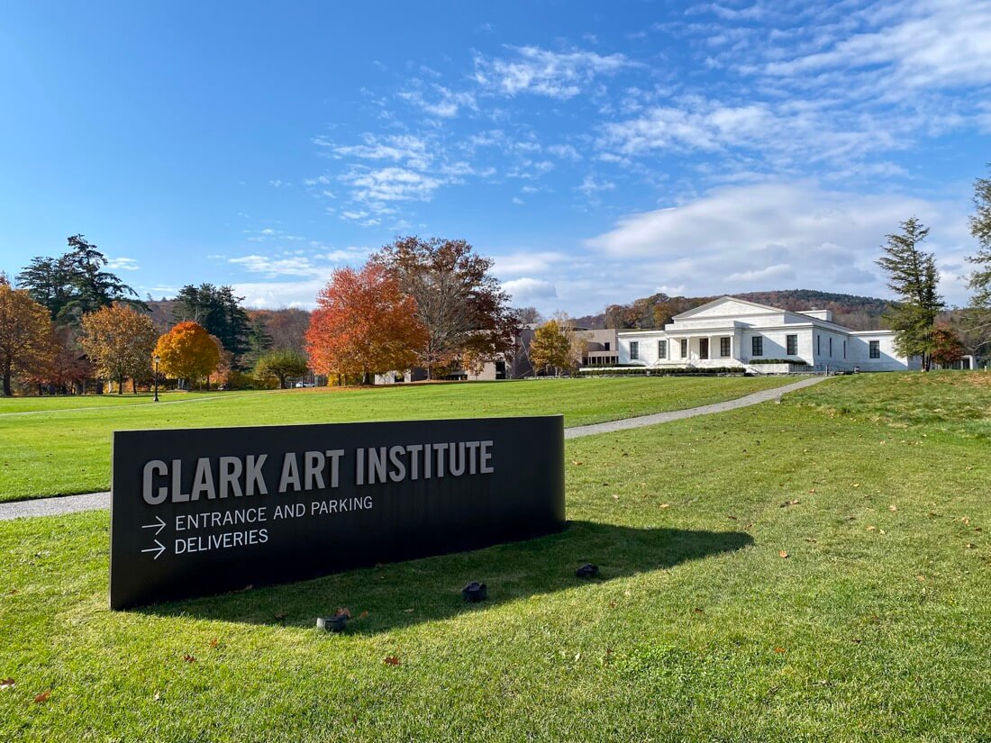 The Clark Art Institute entrance sign in Williamstown Massachusetts