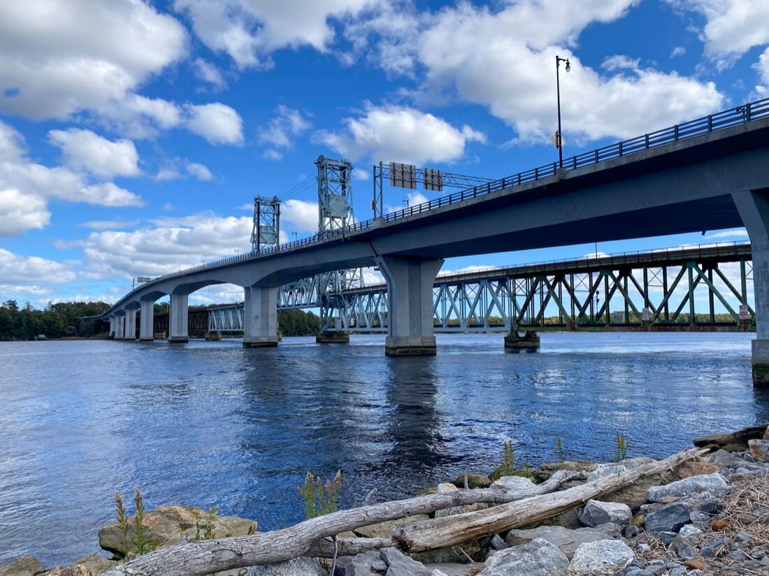 The Sagadahoc Bridge crossing the Kennebec River in Bath Maine