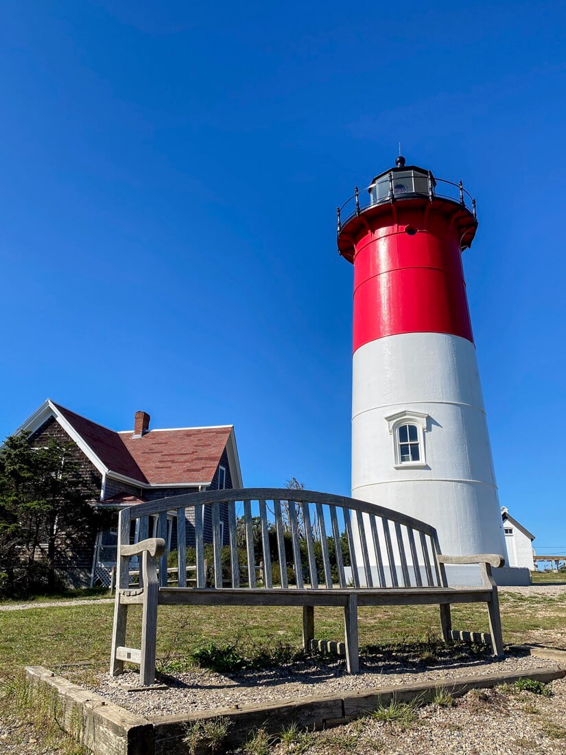 The red and white Cape Cod Chips lighthouse Nauset Light Eastham Massachusetts
