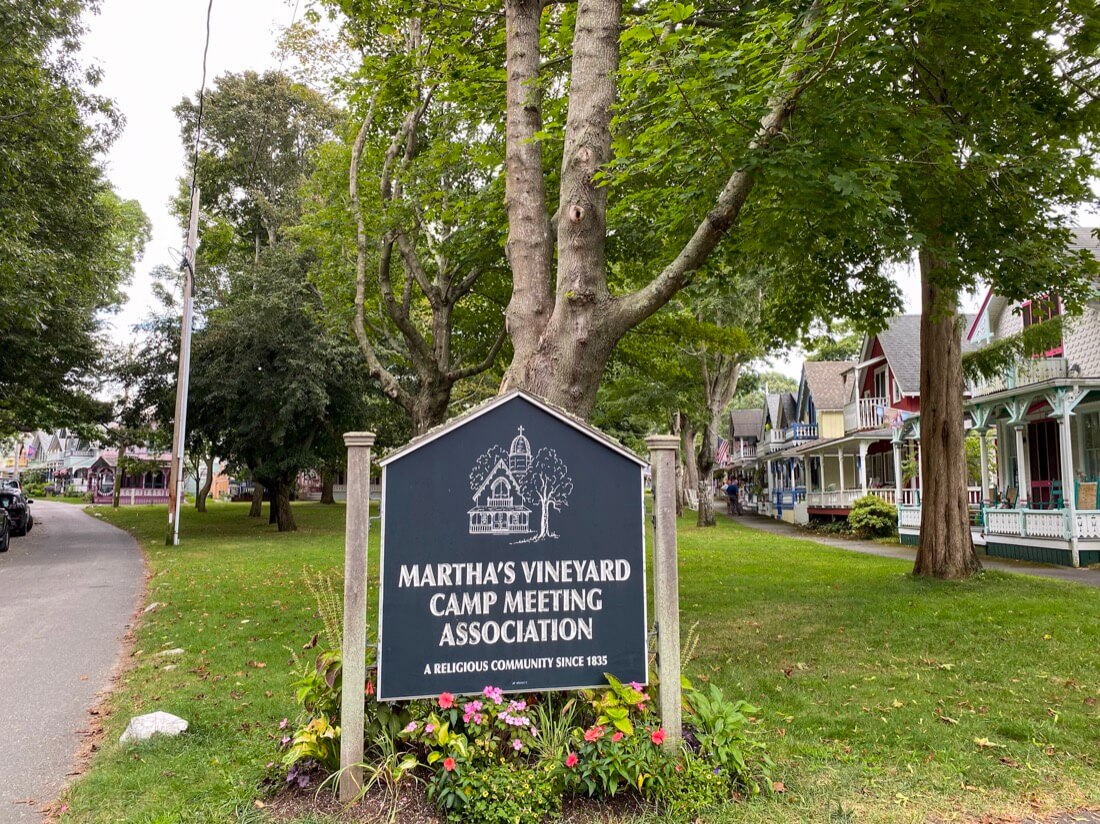 Sign for the Martha Vineyard Camp Meeting Association in Oak Bluffs Marthas Vineyard Massachusetts